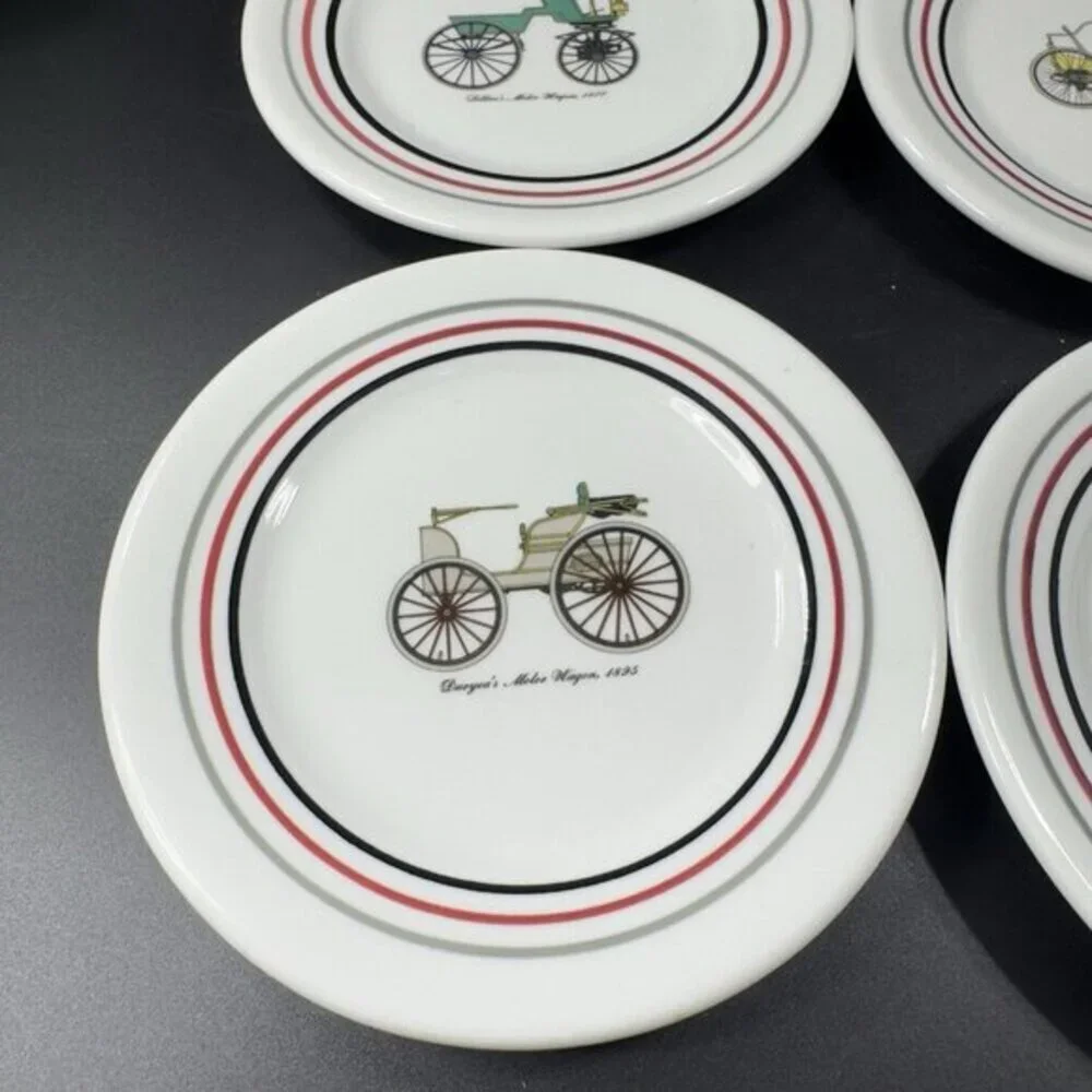 Shenango China RIMROL Restaurant Ware USA Antique Cars All Different Plates Set4
